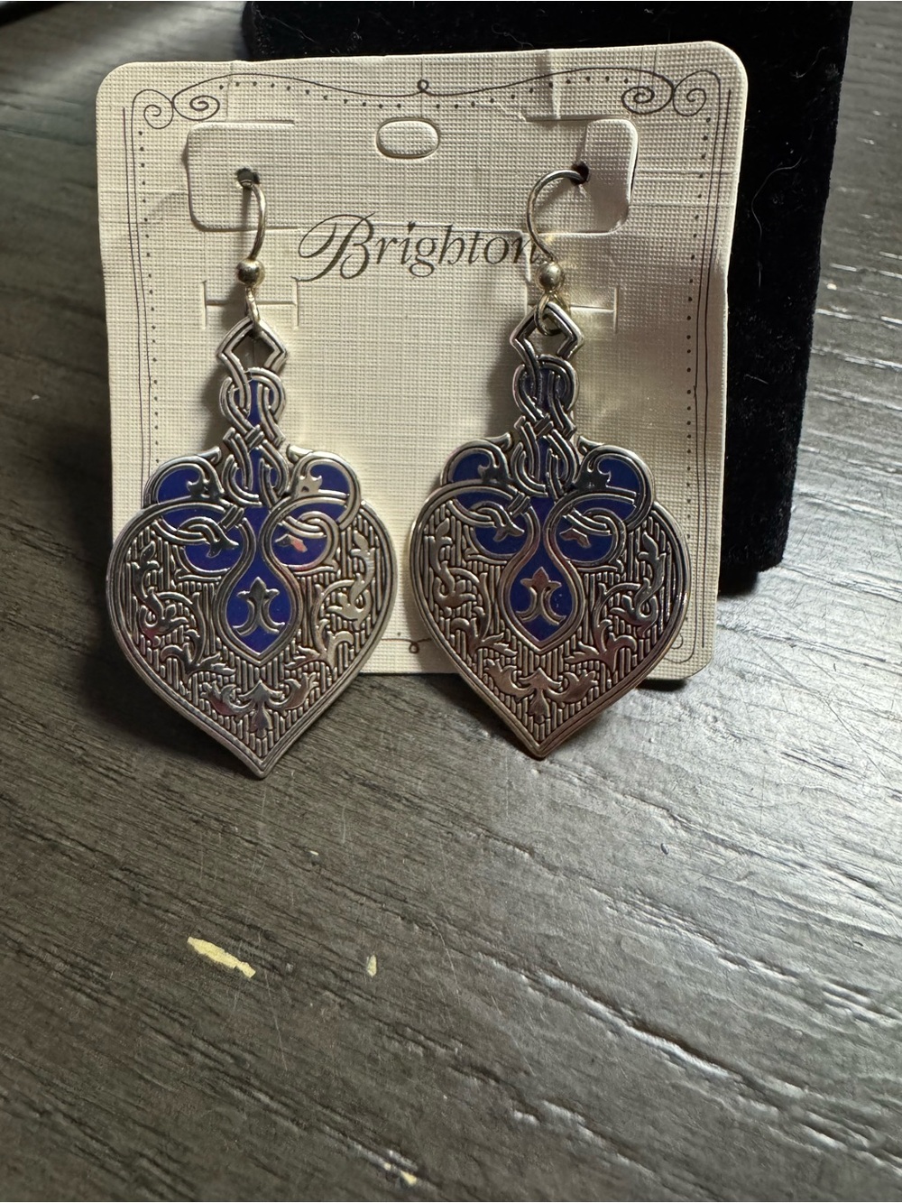 Brighton Silver-Tone Heart Drop Earrings with Blue Accents